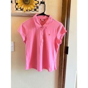 UNIONBAY Y2K Pink Short Sleeve Polo Shirt Fits Women's Small Embroidered Heart